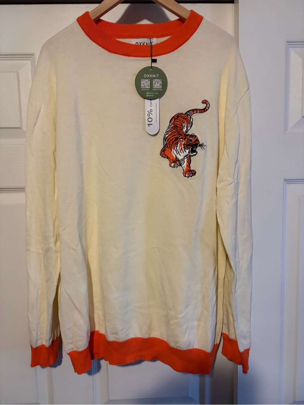 Cream Crewneck Sweater with Orange Tiger Detail - Picture 2 of 4